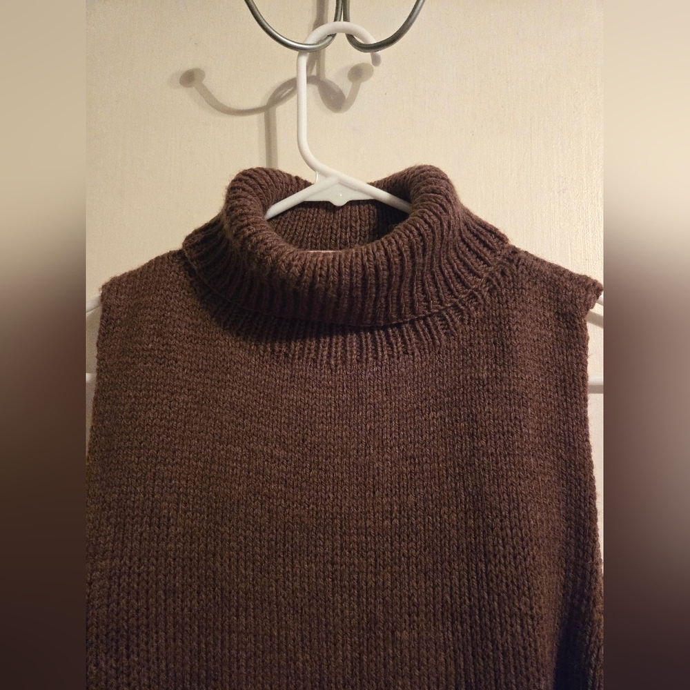 NWOT | Hand Knit Sleeveless Sweater Turtleneck Tank Top | Color: Chocolate Brown - Picture 5 of 12